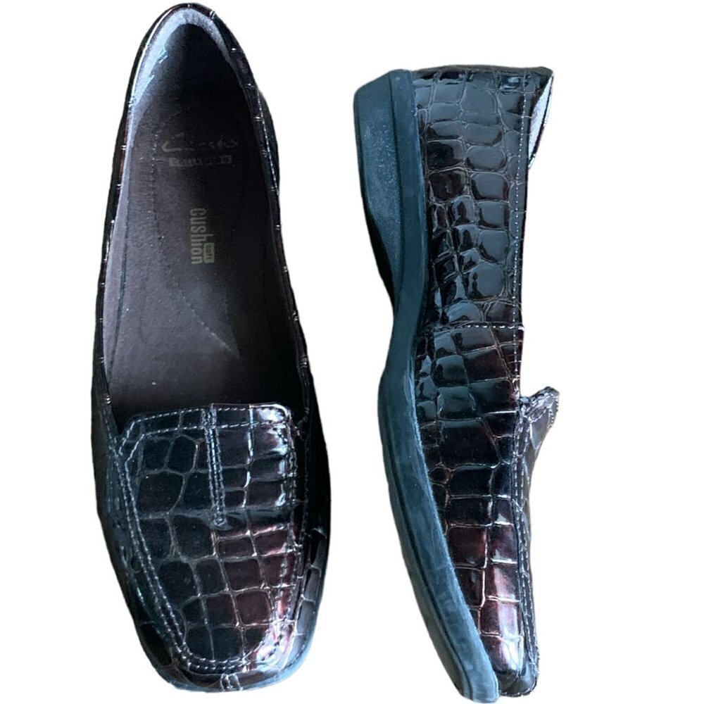 Clarks Collection Croc Embossed Slip-On Loafer Flats Sz 8M Brown #105D